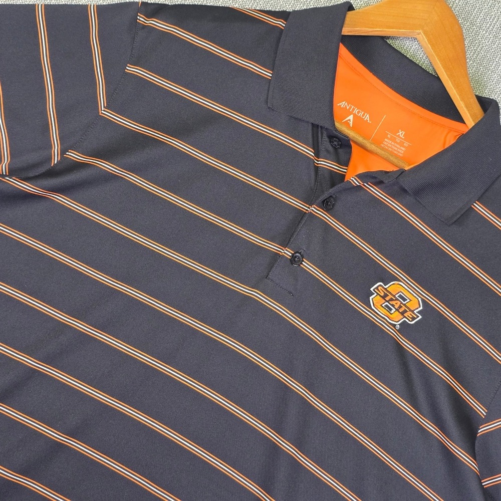 Oklahoma State Cowboys x Antigua Polo Golf Shirt Mens XL Black Striped NCAA OSU